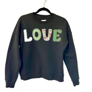 Recycled Threads Novelty “Love” Embellished Gray Cottonblend Sweatshirt Boho Sml